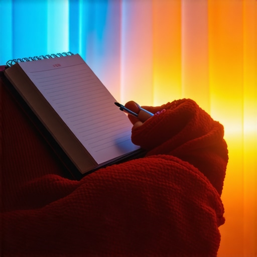 Person writing in a notebook with symbolic images of transformation and endings