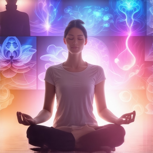 Symbolic Healing and Inner Peace Person meditating with symbols of health and healing in the background.