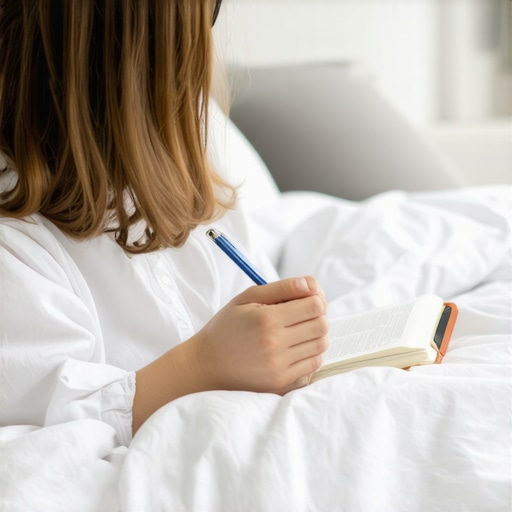 Person writing dreams in journal in morning light